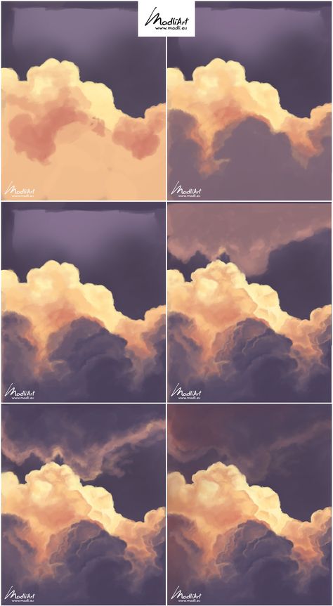 Clouds In Procreate, Digital Cloud Art, Drawing Clouds Digital, Painting Clouds Step By Step, How To Draw Clouds Procreate, Clouds How To Draw, Procreate Cloud Tutorial, How Draw Clouds, Color Practice Art