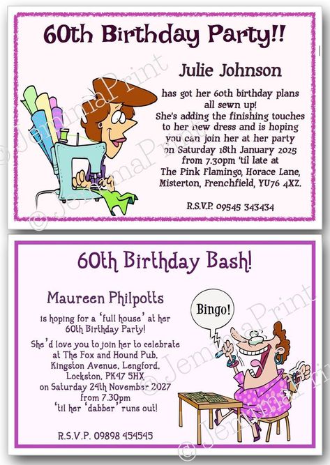 Any Age 18th 21st 30th 40th 50th 60th 70th 80th personalised funny birthday invitations Bingo Sewing Female Ladies Women x10 J125 The price is for a pack of 10 invitations, complete with white C6 envelopes. Each design of invitation measures approx 14cm x 10cm, and is printed onto good quality textured white matt card (textures may vary). Orders are usually dispatched within 1 working day of receipt of details (or after approval of proof, if requested). To send personalisation details, either fi Funny Birthday Invitations, Diamond Wedding Anniversary Cards, Love Birthday Cards, Unicorn Birthday Party Invitation, Rude Birthday Cards, 60th Birthday Invitations, Packing Kids, Birthday Cards For Mum, Birthday Invites