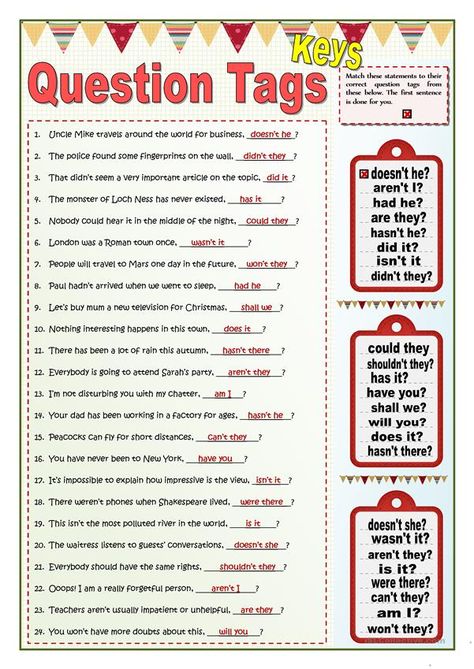 QUESTION TAGS MATCHING - English ESL Worksheets Tag Questions Worksheets, Question Tags Worksheet, English Grammar Questions, Question Tag, Articles Worksheet, Step Test, Grammar Questions, English Grammar Exercises, English Grammar Rules