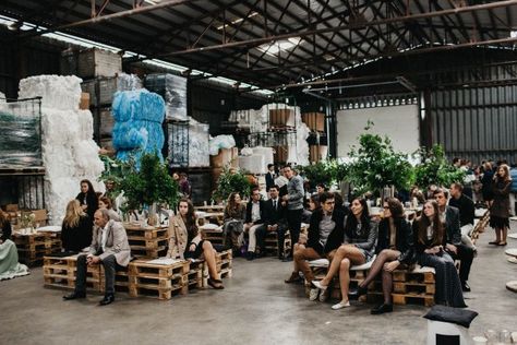 Minimalist Warehouse Wedding in Prague | Junebug Weddings Disco Fries, Warehouse Party, Shed Wedding, Backyard Reception, Warehouse Design, Prom Decor, Reception Inspiration, Warehouse Wedding, Reception Seating