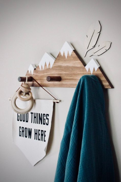 Mountain Peak Wallhooks, Woodland Nursery Decor, Rustic Wood Decor, Mountain Wall Hook, Wooden Wall Hook for Kids, Baby Shower Gift - Etsy Tre Kunst, Rustic Wood Decor, Babies Nursery, Wooden Wall Hooks, Mountain Wall, Baby Shower Gifts For Boys, Mountain Peak, Woodland Nursery Decor, Woodland Nursery