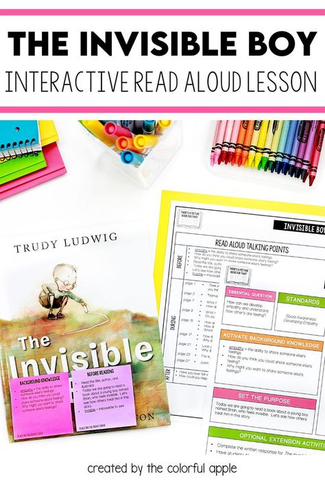 The Invisible Boy Activities, Reading Engagement Strategies, Boy Activities, The Invisible Boy, Interactive Read Aloud Lessons, Interactive Read Aloud, Activities For Boys, Interactive Lessons, Essential Questions