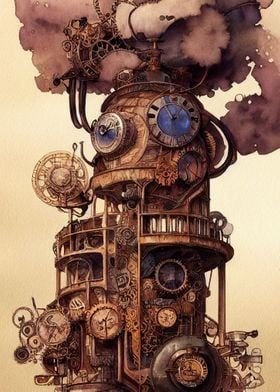 Fantasy Machine, Steampunk Tower, Steampunk Robot Concept Art, Steampunk Machine Art, Steampunk World, Steampunk Setting Art, Steampunk Building, Steampunk Device Concept Art, Steampunk Tree