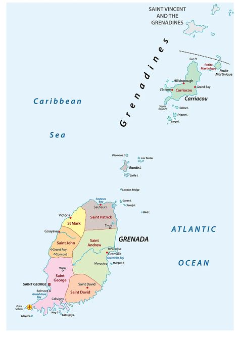 Grenada Map, America Outline, North America Continent, Grenada Caribbean, Midway Islands, Grenada Flag, World Atlas, Saint Vincent And The Grenadines, Physical Map