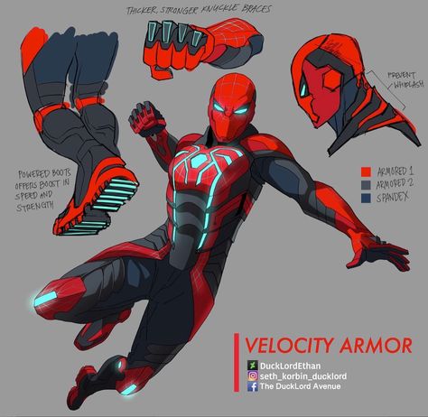 DuckLordEthan on Instagram: “Took inspiration from the PS4 original Velocity suit for this Spider-Armor. Park can now withstand more devastating blows from his enemies…” Spider Armor, Injustice Characters, Superhero Ideas, All Spiderman, Comics Cover, Marvel Character Design, Superhero Suits, Image Spiderman, Spiderman 2