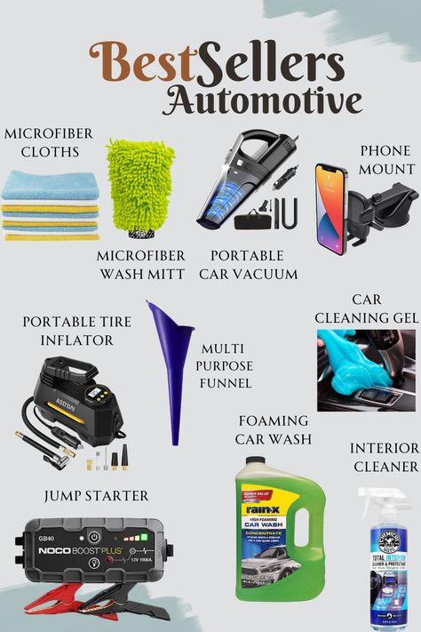 Automotive Essentials | Car Cleaning Supplies Car Cleaning Tools, What To Keep In Your Car, Cleaning Inside Of Car, Clean Car Aesthetic, Car Cleaning Hacks Interior, Cleaning Car Seats, Car Care Checklist, Car Detailing Diy, Car Detailing Tricks