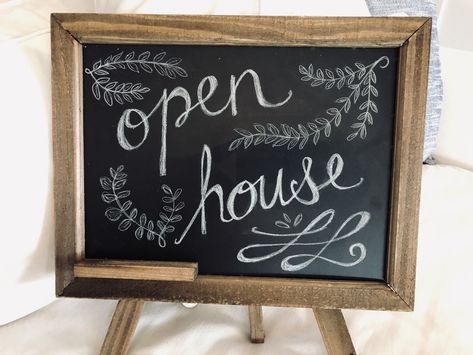 Open house chalkboard sign Open House Chalkboard Sign, Business Chalkboard, House Chalkboard, Open House Signs, Chalk Sign, Interior Signs, Open Signs, Board Decoration, Chalkboard Sign