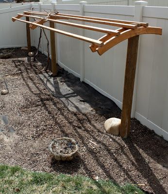 Our grapevine trellis was looking a little sad.  The tension from the wires were pulling the post over, and making the wires sag.  I was t... Grapes Vines Trellis, Backyard Grapes, Grapevine Trellis, Backyard Vineyard, Backyard Orchard, Wall Pergola, Grape Vine Trellis, Grape Trellis, Grape Arbor