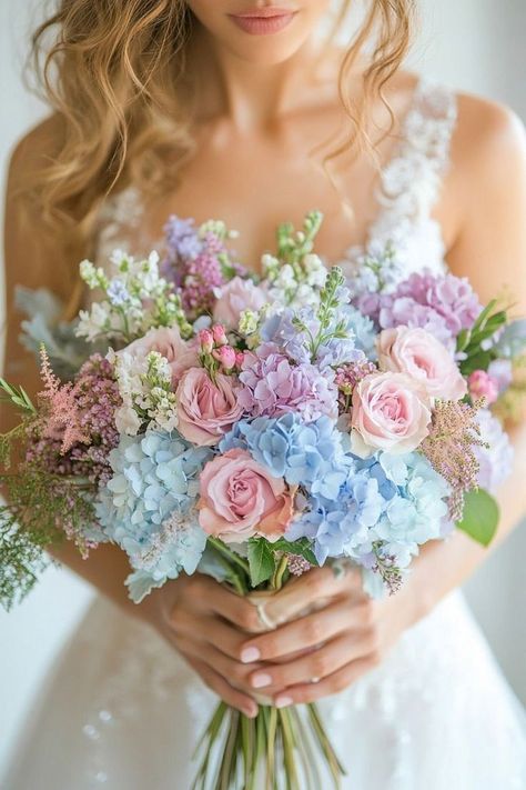 Blue And White Hydrangea Bouquet, Hydrangea Bouquet Pink, Pink And Blue Flower Arrangements, Pink And Blue Bouquet, Pink And White Hydrangea, Pink Hydrangea Bouquet, Purple Hydrangea Bouquet, Pink Hydrangea Wedding, Hydrangeas Bouquet