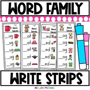 Word Family Activity - This set of 20 word family writing strips are perfect for literacy centers, phonics activities, guided reading lessons, Science of Reading, and more! This set of word family strips include 20 word families, and come in both color or black and white. Students choose a strip, wr... Word Family Activity, Word Family Centers, Kindergarten Word Families, First Grade Words, Word Family Activities, Family Literacy, Guided Reading Lessons, Reading Curriculum, Science Of Reading