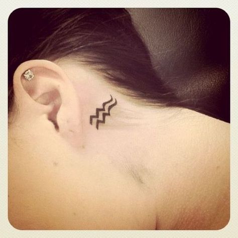 #Aquarius #zodiac #sign #horoscope #tattoo #girly #ink Aquarius Symbol Tattoo, Behind Ear Tattoos, Aquarius Tattoo, Single Line Tattoo, Meaningful Tattoos For Women, Small Meaningful Tattoos, Zodiac Sign Tattoos, Latest Tattoos, Temporary Tattoo Designs