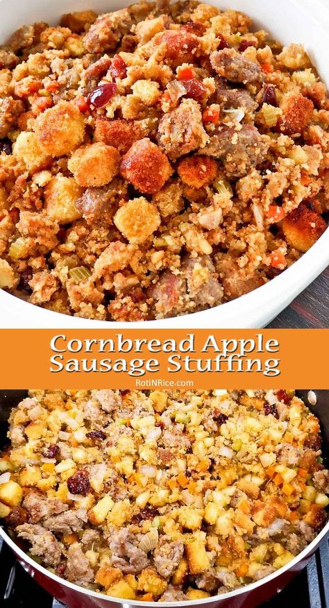 Cornbread Apple Sausage Stuffing, Cornbread Apple Stuffing, Sausage Apple Cornbread Stuffing, Apple Cornbread Stuffing, Winter Sides, Apple Sausage Stuffing, Crockpot Cornbread, Cranberry Cornbread, Thanksgiving Corn Bread