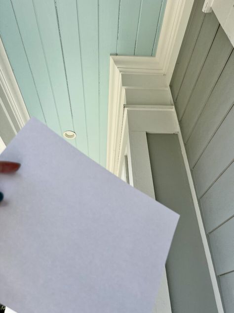 The 10 Best Haint Blue Porch Ceiling Paint Colors - Kylie M Interiors Pale Blue House Exterior, Haunt Blue Porch Ceiling, Blue Ceiling Paint Colors, Haint Blue Sherwin Williams, Accent Ceiling Paint, Porch Ceiling Paint Colors, Best Haint Blue, Dutch Boy Paint Colors, Haint Blue Porch