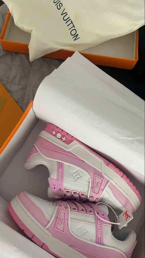 Aesthetic Pink Shoes, Shoes Sneakers Pink, Louis Vuitton Shoes Sneakers, Pink Trainers, Lv Sneakers, Sneakers Pink, Aesthetic Pink, Louis Vuitton Shoes, Pink Shoes