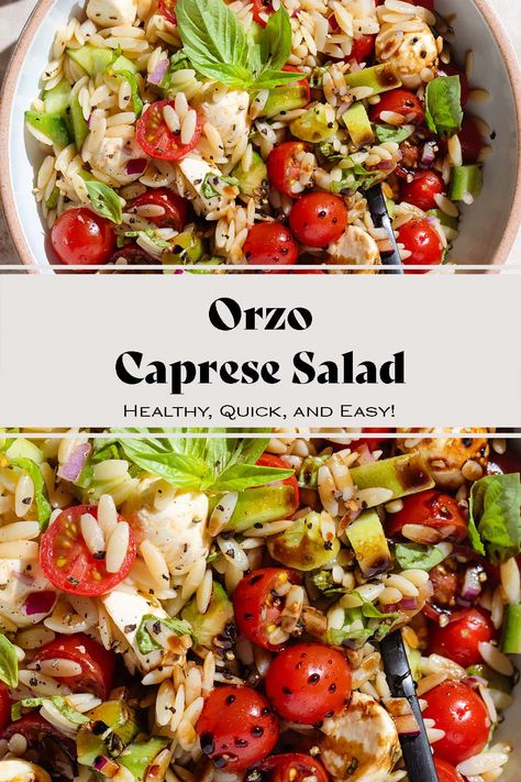 Orzo Caprese Salad Balsamic Orzo Salad, Basil Dishes, Caprese Salad Dressing, Health Salads, Salad Caprese, Balsamic Salad, Suddenly Salad, Basil Salad, Mozzarella Balls