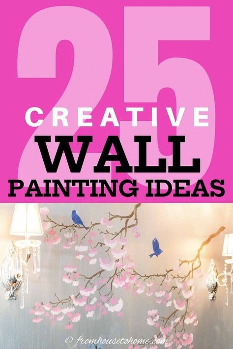 Have a boring room that needs something to spice it up?  Add an accent wall and some extra pizzazz with these creative wall painting ideas. #fromhousetohome  #decoratingtips #diydecorating #paint #walldecor #wallpainting Unique Wall Painting Ideas Creative, Unique Wall Painting Ideas, Diy Wall Painting Ideas Creative, Cool Wall Painting Ideas, Walls Painting Ideas, Creative Wall Painting Ideas, Painting Horizontal Stripes, Wall Murals Painted Diy, Wall Painting Ideas Creative