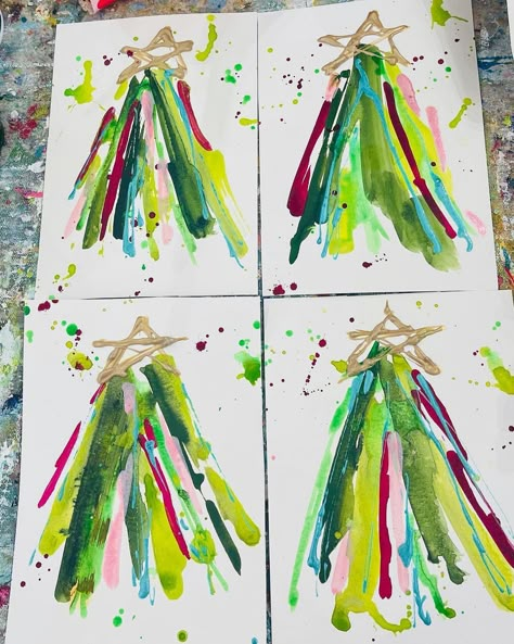 Christmas Ornament Canvas Painting, Christmas Abstract Art, Kids Christmas Painting, Christmas Tent, Squeegee Painting, Church Painting, Textured Paint, Christmas Arts And Crafts, Christmas Card Art