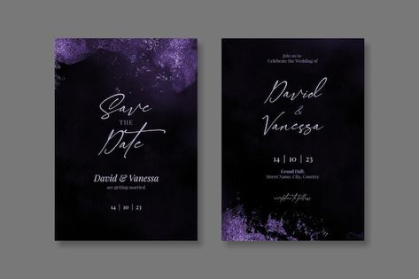 Purple And Black Invitations, Purple And Black Wedding Invitations, Black And Purple Invitation, Purple Invitation Card, Black And Purple Wedding, Purple Wedding Card, 18th Birthday Invites, Purple Black Wedding, Lilac Wedding Invitations