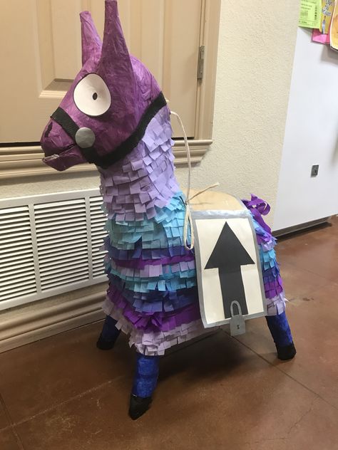 My version of loot llama, from a donkey Piñata Fortnight Valentines, Fortnight Party, Fortnite Party, Fortnite Birthday, Leo Birthday, A Donkey, 10th Birthday Parties, Elf Ideas, Step Kids