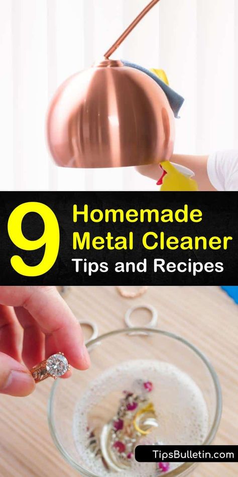 Learn how to clean costume jewelry, sterling silver, copper, stainless steel and other metals using non-toxic homemade cleaners. Instead of taking your silver jewelry to the jeweler, use baking soda, water, and a soft cloth to restore the metal. #metalcleaner #cleaning #metal How To Clean Stainless Steel Jewelry, Homemade Silver Polish, How To Clean Tarnished Metal, Clean Costume Jewelry, Diy Jewelry Cleaner Silver, Silver Cleaner Diy Remove Tarnish, Homemade Stainless Steel Cleaner, Diy Stainless Steel Cleaner, Tarnished Silver Cleaning