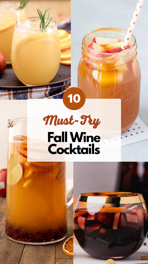 Fall Wine Cocktails Fall Wine Drink Recipes, Fall Drinks With Wine, Fun Wine Drinks, Fall White Wine Cocktails, Wine Cocktail Recipes Easy, Fall Wine Slushies, Fall Wine Drinks, Christmas Wine Cocktails, Fall Wine Cocktails