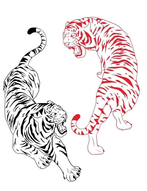 Tiger Line Work Tattoo, Tiger Linework Tattoo, Red And Black Tiger Tattoo, Tiger Matching Tattoos, Tiger Rib Tattoo, Red Tiger Tattoo, Japanese Tiger Art, Small Black Tattoos, Biomechanical Tattoo Design