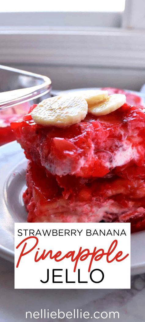 Strawberry Pineapple Jello, Strawberry Jello Recipes, Jello Gigglers, Banana Jello, Jello Dishes, Easter Jello, Strawberry Jello Dessert, Jello Fruit, Object Inspiration