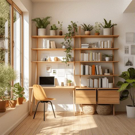 Studio In Casa, Shelf Library, Counseling Office Decor, Library Shelf, Productive Work, Desk In Living Room, Contemporary Office, Modern Home Office, Working Space