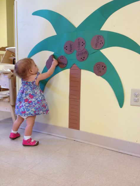 Luau Arts And Crafts, Coconut Day Activity, Pin The Coconut On The Palm Tree, Luau Preschool Crafts, Hawaii Activities For Toddlers, Coconut Activities Preschool, Luau Crafts For Kids Activities, Hawaiian Party Games For Kids, Hawaiian Luau Preschool Theme