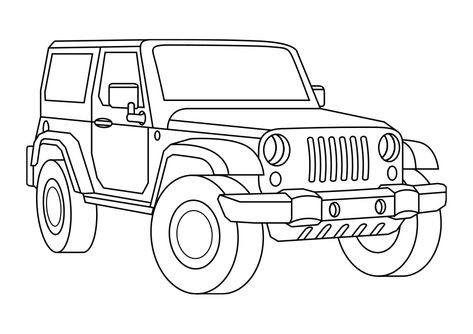 Jeep Outline, Jeep Coloring Pages, Jeep Drawing, Simple Car Drawing, Jeep Art, Auto Jeep, Monster Truck Coloring Pages, Jeep Car, Diy Kids Games