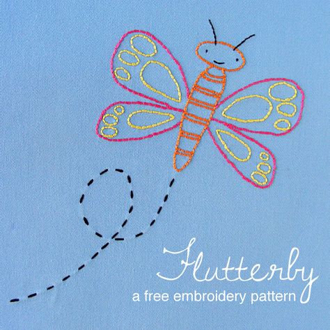 How to Backstitch - embroidery video | Shiny Happy World Butterfly Embroidery Pattern, Back Stitch Embroidery, Embroidered Animals, Learning To Embroider, Diy Embroidery Patterns, Embroidered Butterfly, Embroidery Videos, Butterfly Crafts, Butterfly Embroidery