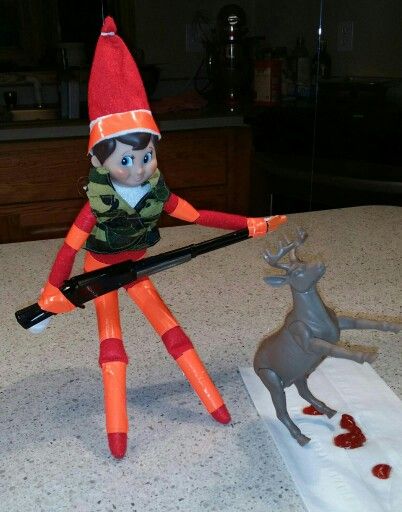 Hunting elf Hunting Elf On The Shelf Ideas, Elf On The Shelf Army Men, Fishing Elf On The Shelf, Hunting Elf On The Shelf, Elf Ideas Easy, Elf On The Shelf With Pez Dispenser, Xmas 2022, Shelf Board, Elf Ideas