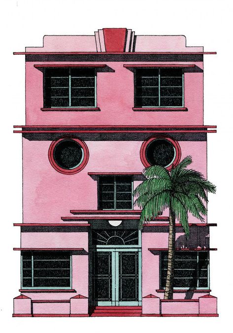 Thibaud Hérem on his technically perfect illustrations of buildings | It's Nice That Thibaud Herem, Passion Work, Miami Art Deco, Building Illustration, Art Deco Buildings, Miami Art, Art Deco Architecture, Royal College Of Art, Drawing Set