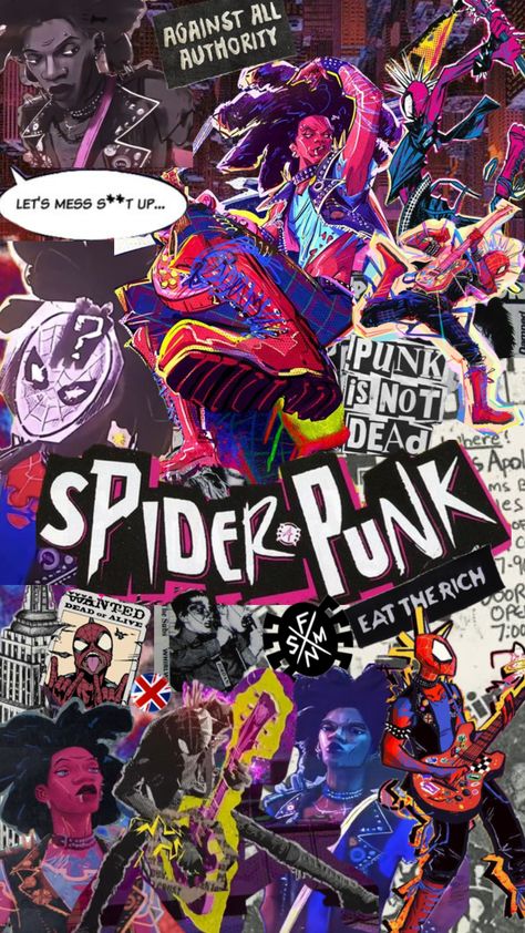 Spiderman Spiderverse Wallpaper, Spiderpunk Spiderverse, Gwen Aesthetic, Aesthetic Spiderman, All Spiderman, Hobie Brown, Punk Wallpaper, Spiderman Theme, Spiderman Art Sketch