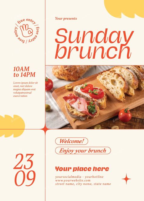 Sunday Brunch Flyer Brunch Design Graphic, Brunch Branding, Brunch Flyer, Sunday Brunch, Design Ideas, Cafe, Graphic Design, Design