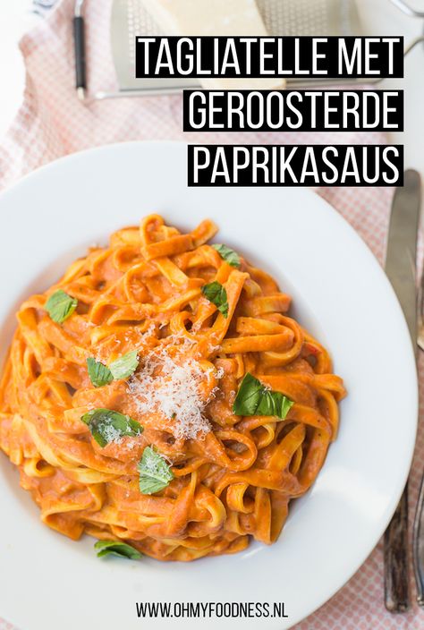 Tagliatelle met geroosterde paprikasaus - OhMyFoodness Pasta Recipes Video, Easy Healthy Lunch Recipes, Pasta Side Dishes, Vegetarian Pasta Recipes, Butter Pasta, Diner Recipes, Pasta Dinner Recipes, Chicken Pasta Recipes, Best Toys