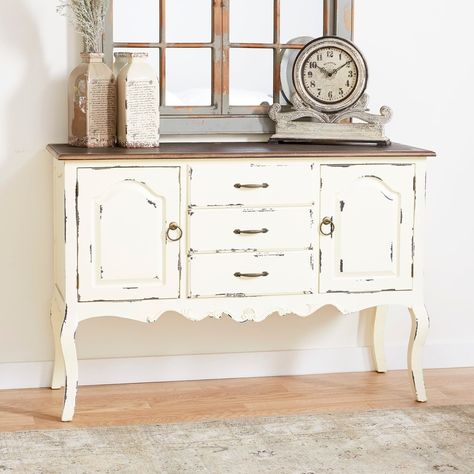 White Buffet Table, Farmhouse Beige, Farmhouse Buffet Cabinet, Farmhouse Buffet, White Buffet, Wood Farmhouse, Cottage Furniture, Country Decorating, Large Cabinet