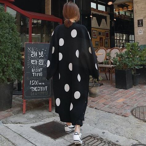 Felixia - Dotted Midi Cardigan | YesStyle Plus Size Cosplay, Winter Typ, Long Overcoat, China Products, Short Lace Dress, Printed Long Dresses, Dress For Short Women, Polka Dot Print, One Piece Swimwear