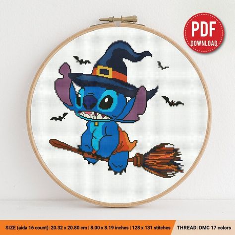 Lilo and Stitch Witch Cross Stitch Pattern Halloween Hawaii Nursery Decor Beginner Counted Modern Chart Gift DIY Embroidery Instant PDF - Etsy Hawaii Nursery, Witch Cross Stitch Pattern, Witch Cross Stitch, Gift Diy, Diy Embroidery, Lilo And Stitch, Cross Stitch Pattern, Stitch Pattern, Diy Gift