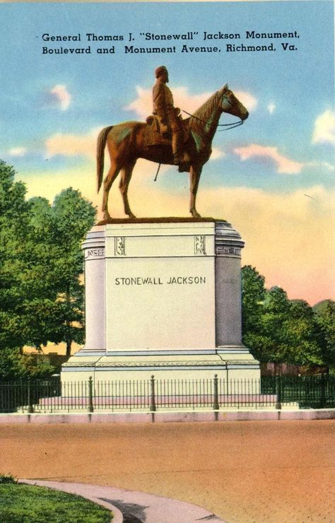 1940's postcard. Stonewall Jackson Monument, Richmond, VA Stonewall Jackson, Southern Heritage, Civil Wars, Library Art, Military Branches, Boston Public Library, Postcard Collection, Richmond Virginia, Old Postcards