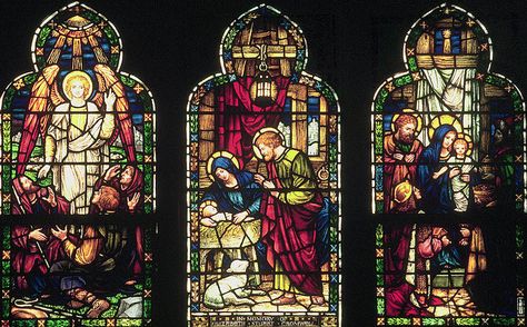 'Nativity' stained glass by James Powell and Sons (after 1854) | Flickr - Photo Sharing! 19th Century Gothic, Birth Of Christ, Window Manufacturers, The Birth Of Christ, Church Windows, Stained Glass Christmas, Episcopal Church, Stained Glass Window, Blessed Mother