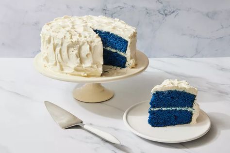 Blue Velvet Cake Recipe Blue Velvet Cake Recipe, Crinkle Cake, Blue Velvet Cake, Rhubarb Dump Cakes, Blue Velvet Cakes, Cream Cheese Icing, Strawberry Rhubarb, Dump Cake, Food Test