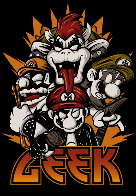 GEEK on Behance Super Mario Art, Nintendo Art, Anime Tshirt, Mario Art, Halloween Tattoos, Graphic Tshirt Design, June 15, Custom Tshirt Design, Video Game Art