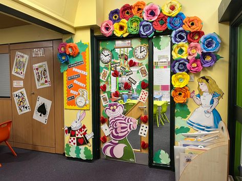 Alice in Wonderland Classroom door for book week Alice In Wonderland Classroom Decoration, Alice In Wonderland Display, Book Week Door Displays, Alice In Wonderland Classroom Door, Book Week 2023, Alice In Wonderland Door Decoration, Alice In Wonderland Bulletin Board, Alice In Wonderland Classroom Theme, Alice In Wonderland Classroom