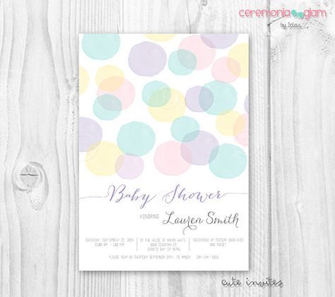 Spring Baby Shower Decorations, Watercolor Dots, Pastel Baby Shower, Colorful Invitations, Spring Baby Shower, Baby Shower Invitaciones, Baby Shower Bingo, Rainbow Baby Shower