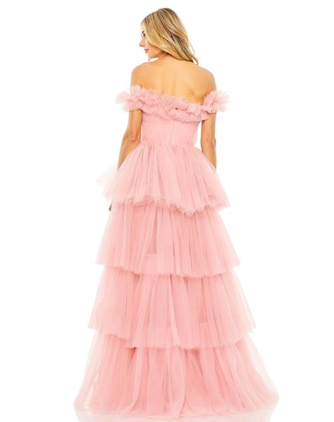 Off-the-Shoulder High-Low Tulle Gown Mac Duggal Tulle fabric (100% polyester) Fully lined Off the Shoulder Neckline High-Low Back zipper Approx. 62.5" from top of shoulder to bottom hem Available in Mint and Pink Style #20570 Layered Prom Dress, Rental Wedding Dresses, Designer Formal Dresses, Emerald Bridesmaid Dresses, Colorful Dresses Formal, Long Formal Dress, Sequin Formal Dress, Plus Size Cocktail Dresses, Prom Ball Gown