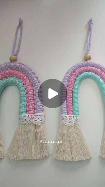 Trini ID - Macrame Artist on Instagram: "2 macrame rainbow you can try to make. 

#macrame #macramerainbow #macramewallhanging #macramehangingdoor #macrameornament #macrameideas" Rainbow Macrame, Macrame Rainbow, Macrame Hanging, Macrame Ideas, Rainbow Flowers, Artist On Instagram, Macrame Wall Hanging, Macrame, Rainbow