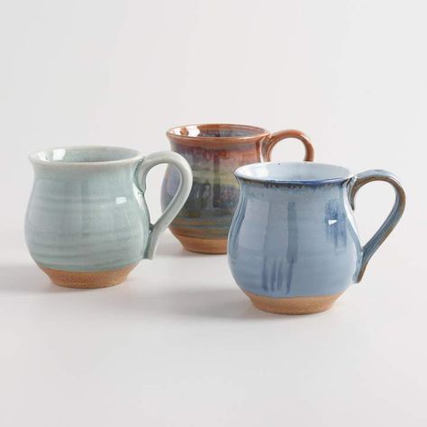 Cost Plus World Market Organic Glazed Ceramic Belly Mugs Set of 3 Ceramica Artistica Ideas, Mug Diy, Tassen Design, Clay Mugs, Slab Pottery, Wheel Thrown Pottery, Pottery Classes, Pottery Cups, Antique Ceramics