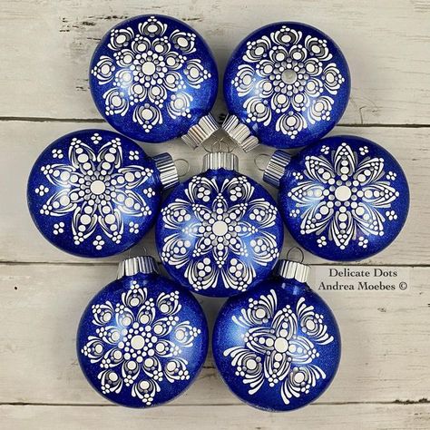 Andrea Moebes Mandala Artist on Instagram: "New blue and silver snowflake ornaments are now live in my Etsy! . Mug drop is next Saturday at 12 pm EST. . . . . . . . #ornaments #glitterornaments #snowflake #dotartist #mandalaartist #holidayseason #glitter #creativeart #createmakeshare #sharingart #viralart #colorfulart #funart #makersmovement #craftproject #artsandcrafts #makersgonnamake #satisfying #crafty #artsy #maker #artistsoninstagram #artoftheday #christmasornaments #blue #holidaydiy #e Dot Snowflakes, Dotted Ornaments, Mandala Christmas Ornaments, Canvas Art Supplies, Christmas Mandalas, Snowflake Mandala, Mandala Ornaments, Mandala Christmas, Handpainted Christmas Ornaments