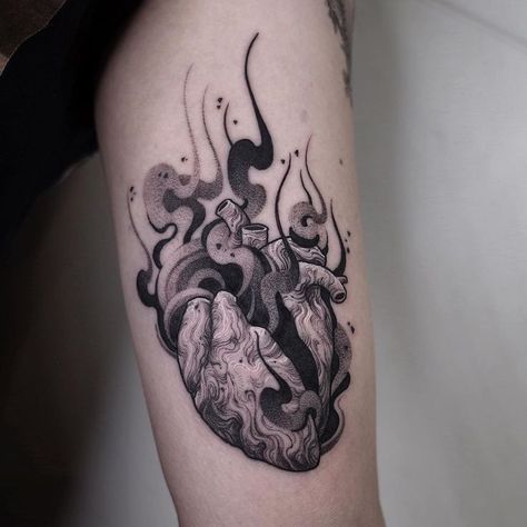 Heart Organ Tattoo, Organ Tattoo, Cybersigilism Tattoo, Black Heart Tattoos, Heart Organ, Thumb Tattoos, Wicked Tattoos, Dark Tattoo, Black Ink Tattoos